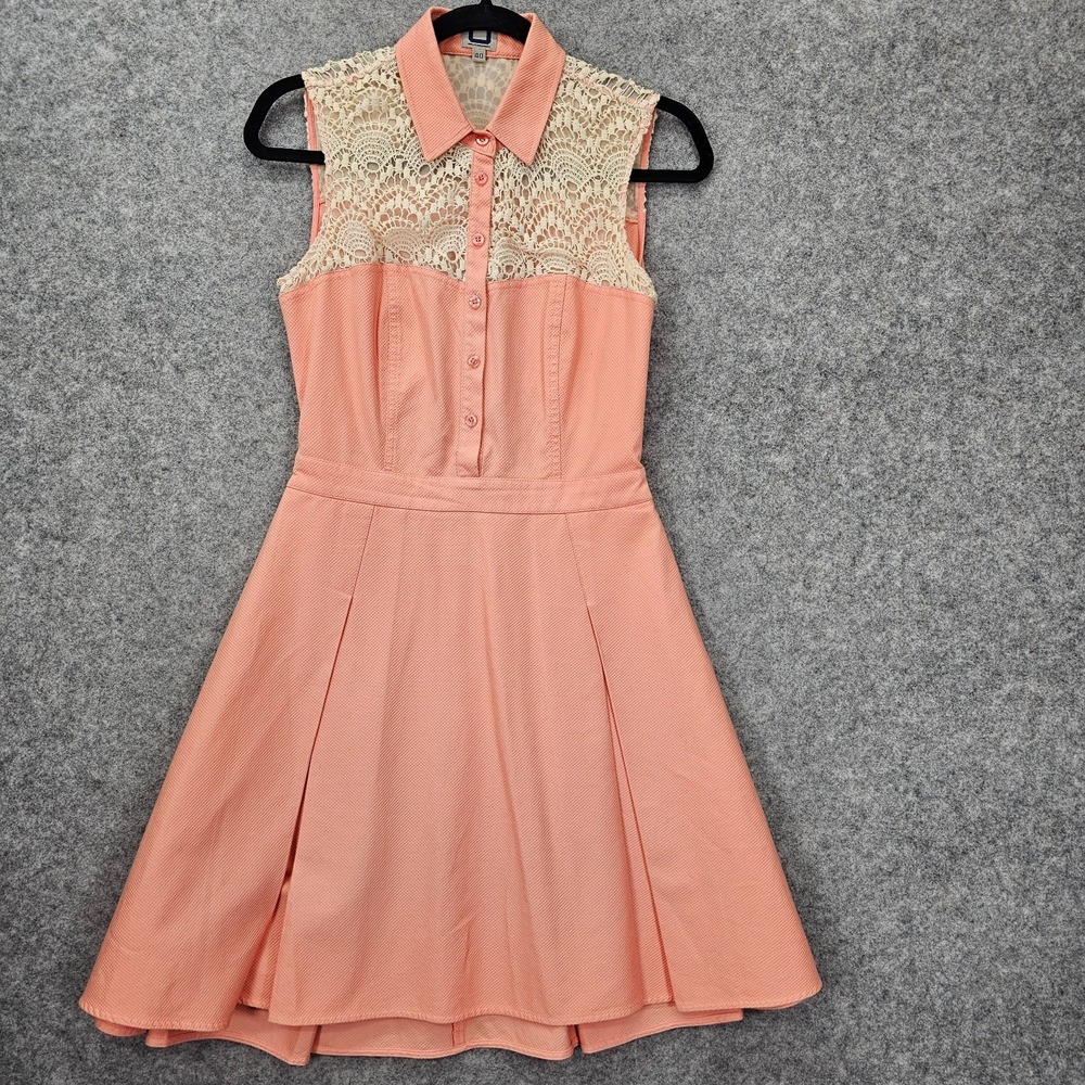 Adolfo Dominguez Fit Flare Dress Womens Small 4 Salmon Pink Lace Cutout Coquette